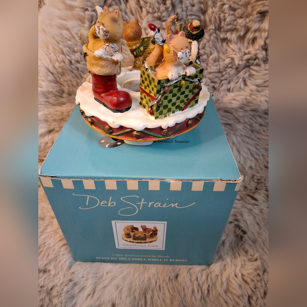 Vintage S' Toppers Deb Strain Christmas Cats Figurine Candle Capper Topper